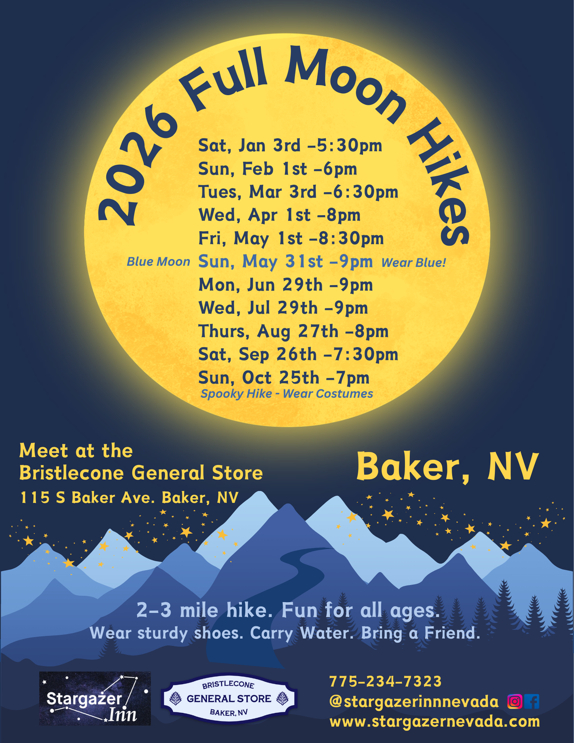 2026 Full MOON Hikes at the Bristlecone General Store 2026 Full MOON Hikes at the Bristlecone General Store