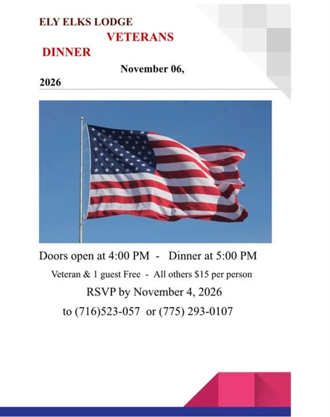 Ely Elks Lodge Veterans Dinner
